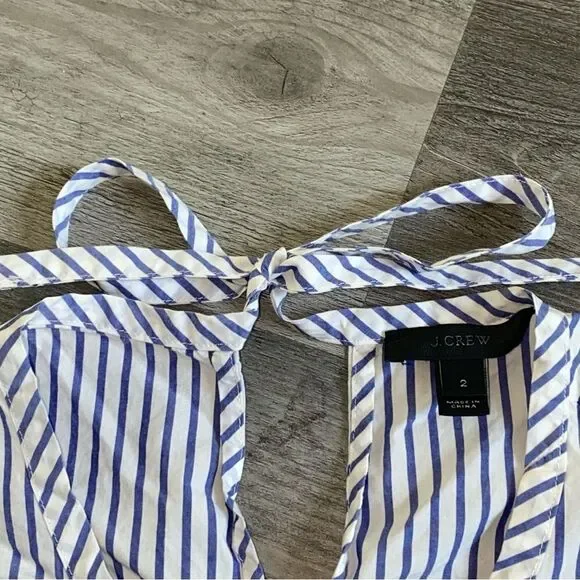 J. Crew Tiered Ruffle Stripe Blouse Blue White 2 Cotton - Picture 4 of 10